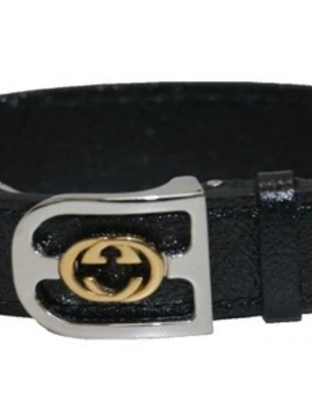 Gucci Interlocking G 18kt Yellow Gold & Silver Leather Bracelet Black 572599